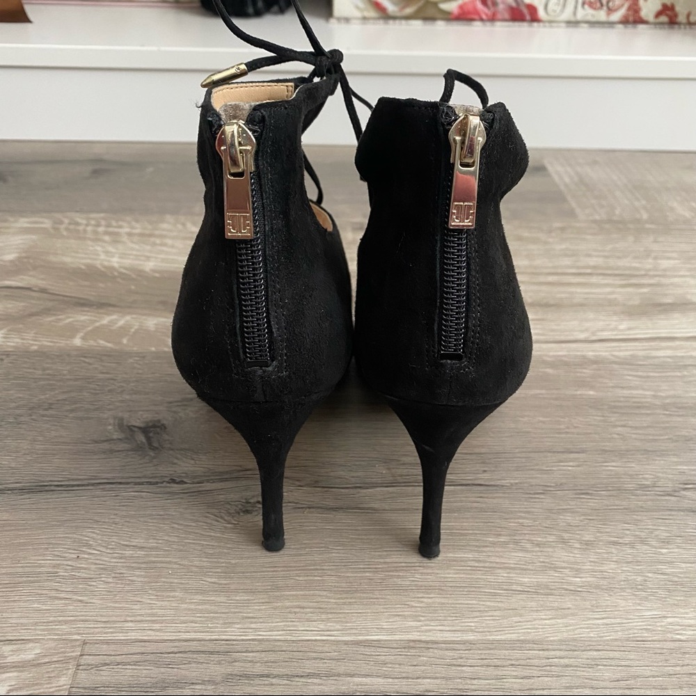 Black suede point toe lace up heels - Picture 3 of 11
